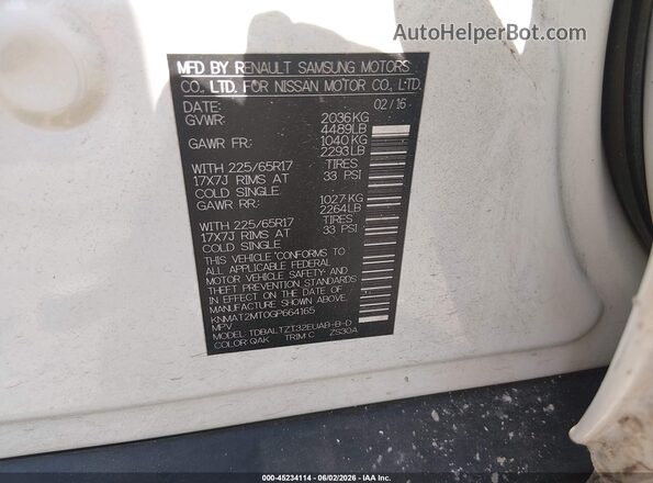 KNMAT2MT0GP664165 2016 NISSAN ROGUE Cream Շարժիչի բաժամունքի տեսք