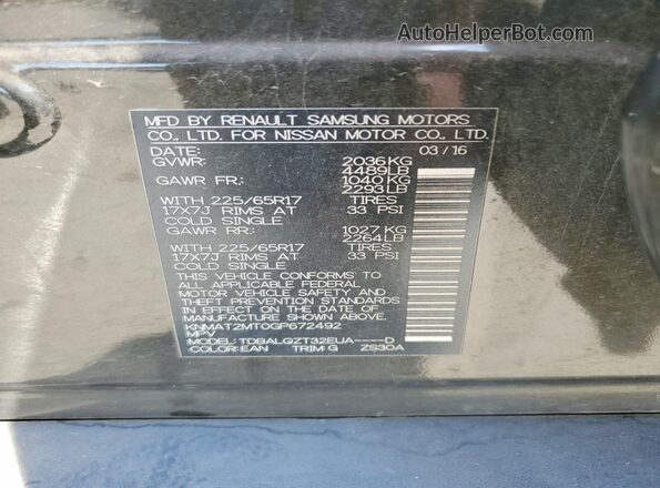 KNMAT2MT0GP672492 2016 NISSAN ROGUE Black VIN sticker view