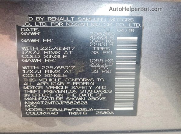 KNMAT2MT0JP582623 2018 NISSAN ROGUE Gray 