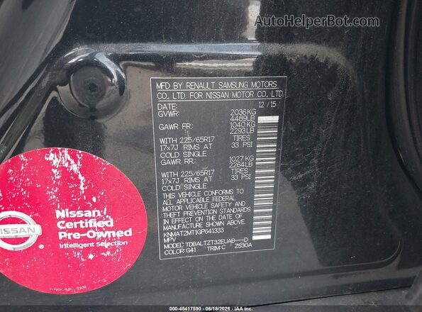 KNMAT2MT1GP641333 2016 NISSAN ROGUE Black Вид підкапотного простору