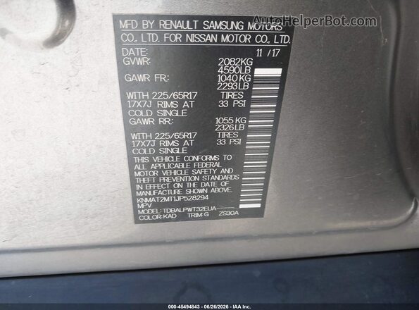 KNMAT2MT1JP528294 2018 NISSAN ROGUE Gray Engine compartment view
