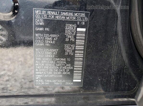 KNMAT2MT2HP522336 2017 NISSAN ROGUE Black Widok naklejki z numerem VIN