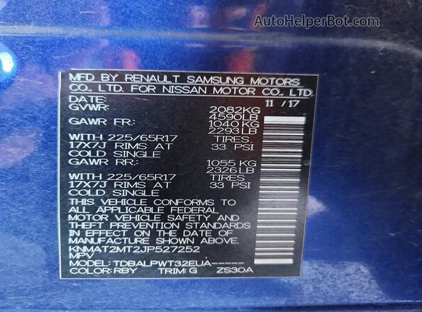 KNMAT2MT2JP527252 2018 NISSAN ROGUE Blue 