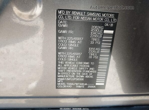 KNMAT2MT2JP583191 2018 NISSAN ROGUE Gray Engine compartment view