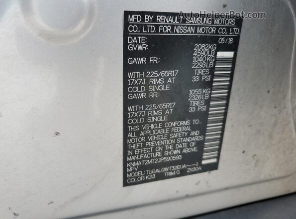 KNMAT2MT2JP590593 2018 NISSAN ROGUE Silver 
