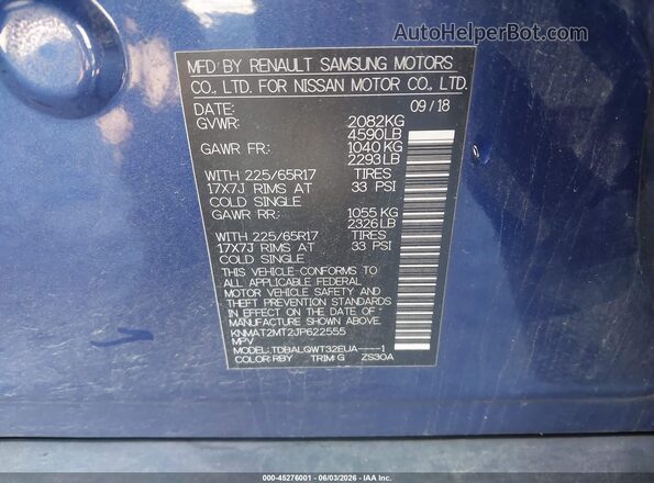 KNMAT2MT2JP622555 2018 NISSAN ROGUE Blue Vista del compartimento del motor
