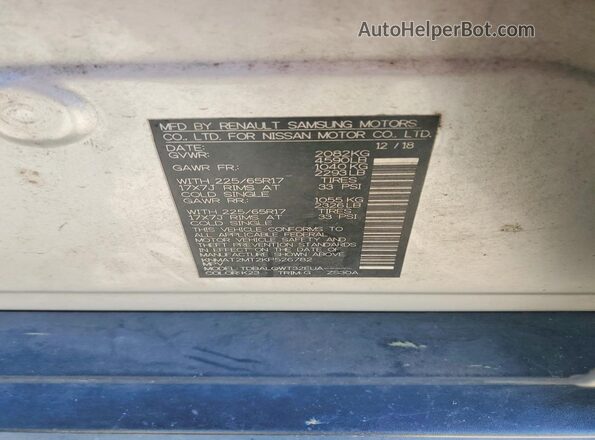 KNMAT2MT2KP526782 2019 NISSAN ROGUE Silver VIN კოდის სტიკერის ხედი