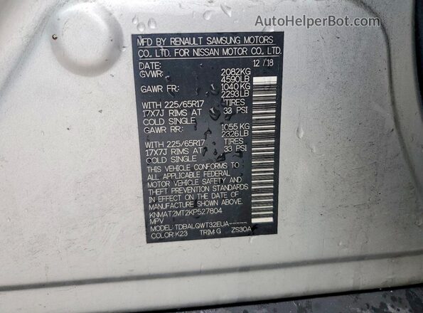 KNMAT2MT2KP527804 2019 NISSAN ROGUE Silver Widok wnętrza 360 stopni