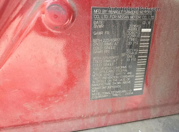 KNMAT2MT3GP669151 2016 NISSAN ROGUE Maroon 