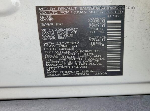 KNMAT2MT3HP507151 2017 NISSAN ROGUE White 