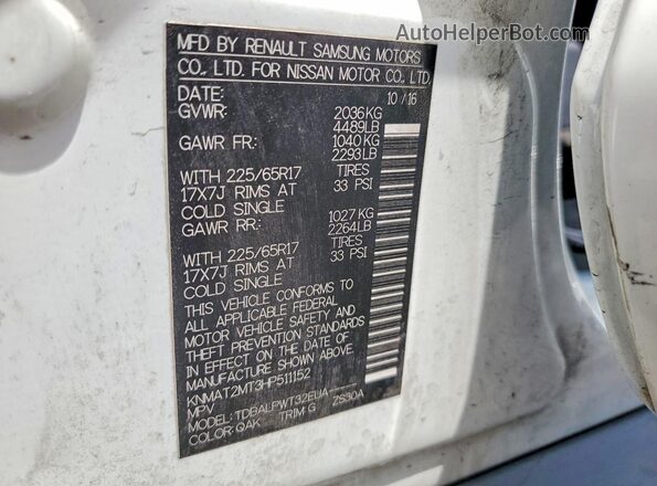 KNMAT2MT3HP511152 2017 NISSAN ROGUE White 