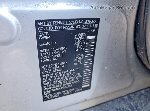 KNMAT2MT3HP527254 2017 NISSAN ROGUE Silver VIN sticker view