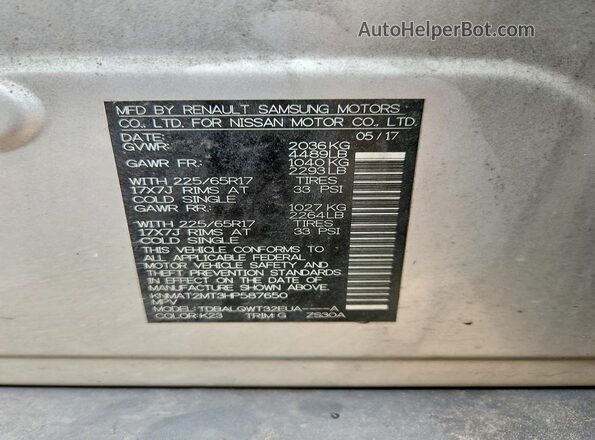 KNMAT2MT3HP587650 2017 NISSAN ROGUE Silver 