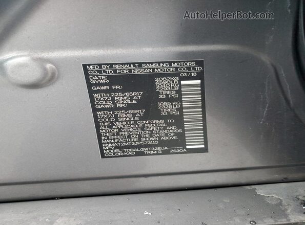 KNMAT2MT3JP573110 2018 NISSAN ROGUE Серебряный 