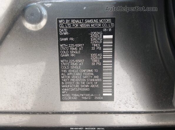 KNMAT2MT3JP618983 2018 NISSAN ROGUE Gray ძრავის განყოფილების ხედი