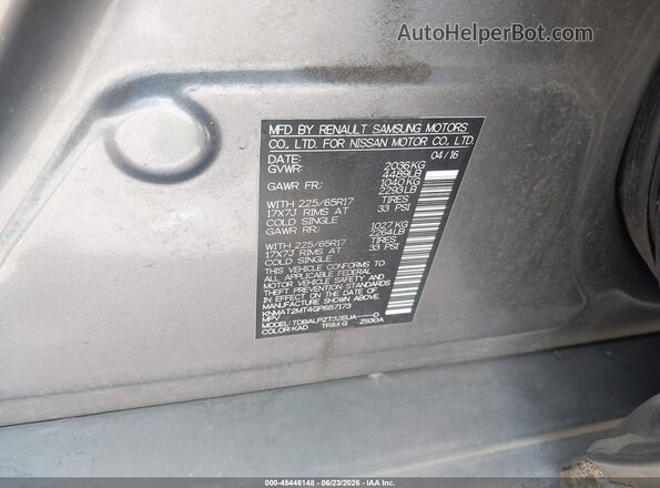 KNMAT2MT4GP687173 2016 NISSAN ROGUE Gray Вид підкапотного простору