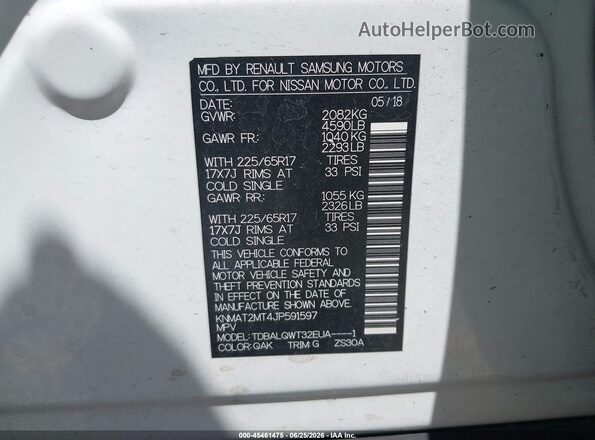 KNMAT2MT4JP591597 2018 NISSAN ROGUE White Շարժիչի բաժամունքի տեսք