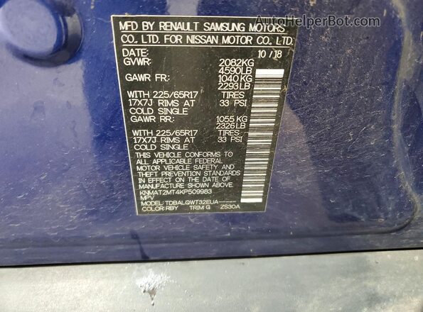 KNMAT2MT4KP509983 2019 NISSAN ROGUE Blue 