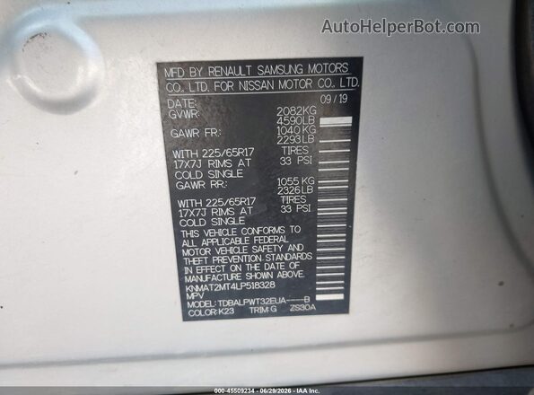 KNMAT2MT4LP518328 2020 NISSAN ROGUE Gray Widok komory silnika