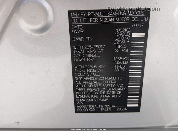 KNMAT2MT5JP511451 2018 NISSAN ROGUE Silver Вид підкапотного простору