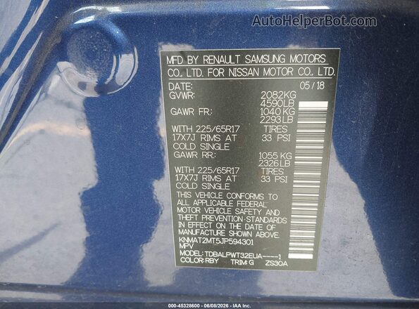 KNMAT2MT5JP594301 2018 NISSAN ROGUE Blue 