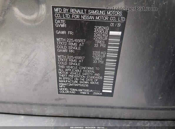 KNMAT2MT5KP531216 2019 NISSAN ROGUE Gray Vista del compartimento del motor