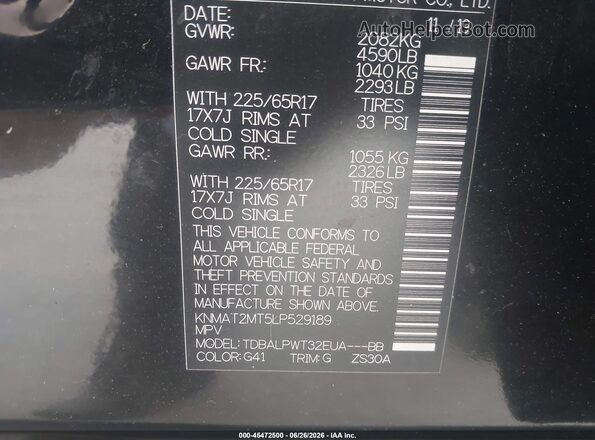 KNMAT2MT5LP529189 2020 NISSAN ROGUE Black ძრავის განყოფილების ხედი