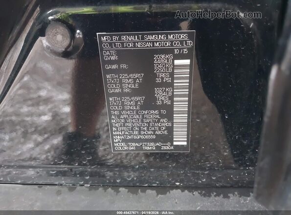KNMAT2MT6GP606559 2016 NISSAN ROGUE Black Widok komory silnika