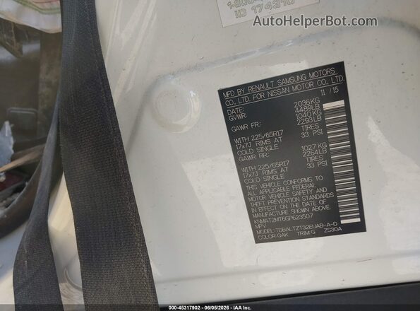 KNMAT2MT6GP623507 2016 NISSAN ROGUE White Շարժիչի բաժամունքի տեսք
