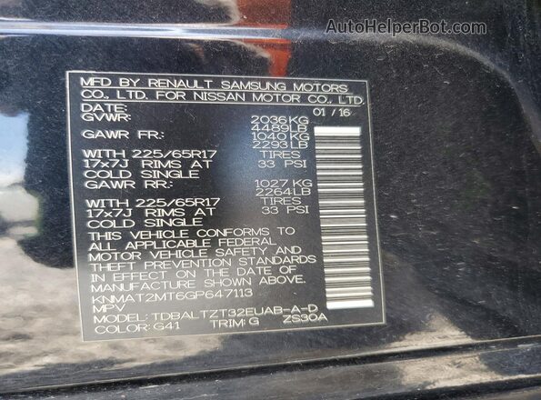 KNMAT2MT6GP647113 2016 NISSAN ROGUE Black 
