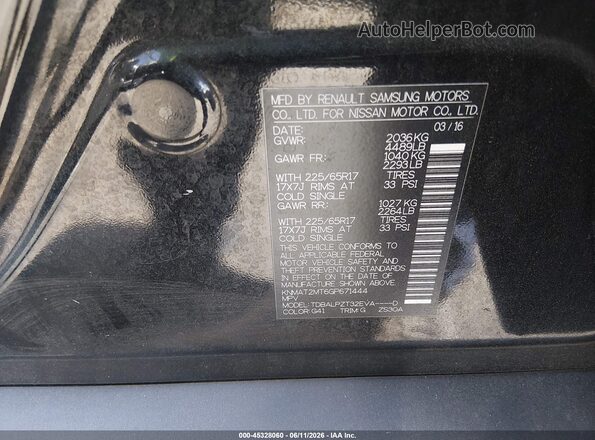 KNMAT2MT6GP671444 2016 NISSAN ROGUE Black Widok komory silnika