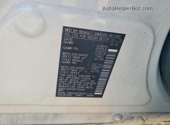 KNMAT2MT6GP704295 2016 NISSAN ROGUE White Widok wnętrza 360 stopni