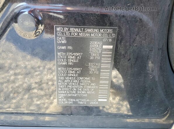 KNMAT2MT6GP727348 2016 NISSAN ROGUE Black 