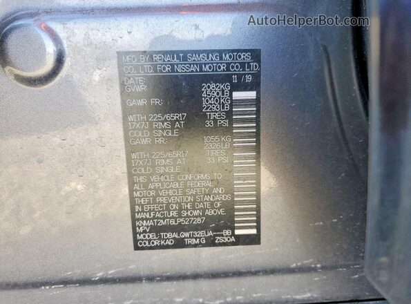 KNMAT2MT6LP527287 2020 NISSAN ROGUE Серый 