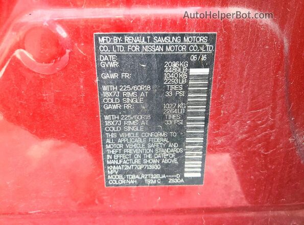KNMAT2MT7GP713930 2016 NISSAN ROGUE Burgundy VIN sticker view