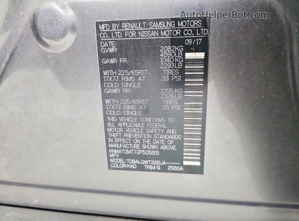 KNMAT2MT7JP505831 2018 NISSAN ROGUE Gray Vista del compartimento del motor