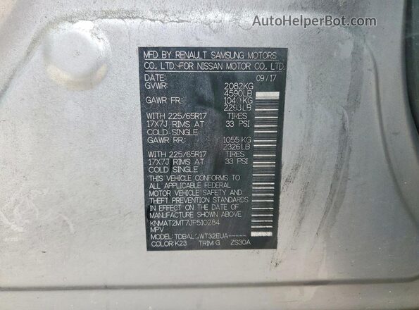 KNMAT2MT7JP510284 2018 NISSAN ROGUE Silver VIN sticker view