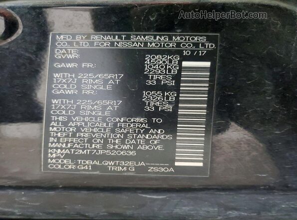 KNMAT2MT7JP520636 2018 NISSAN ROGUE Black VIN sticker view