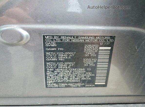 KNMAT2MT7JP536321 2018 NISSAN ROGUE Gray 