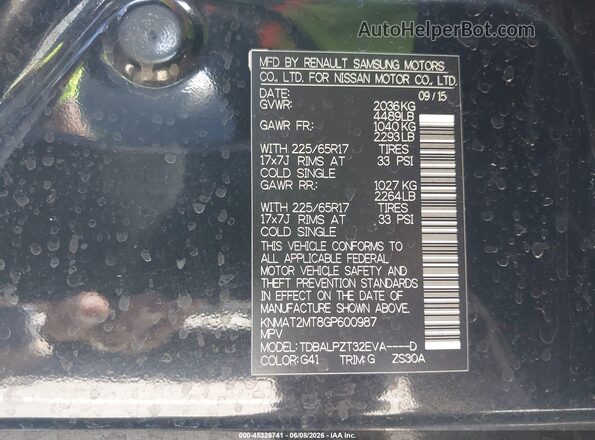 KNMAT2MT8GP600987 2016 NISSAN ROGUE Black 