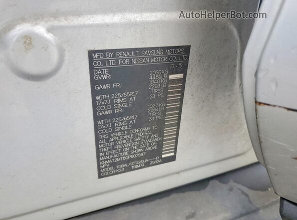 KNMAT2MT8GP607597 2016 NISSAN ROGUE Серебряный 