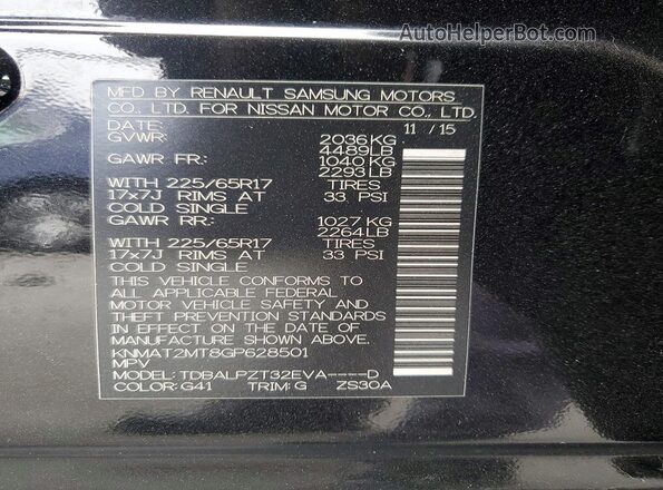 KNMAT2MT8GP628501 2016 NISSAN ROGUE Black 