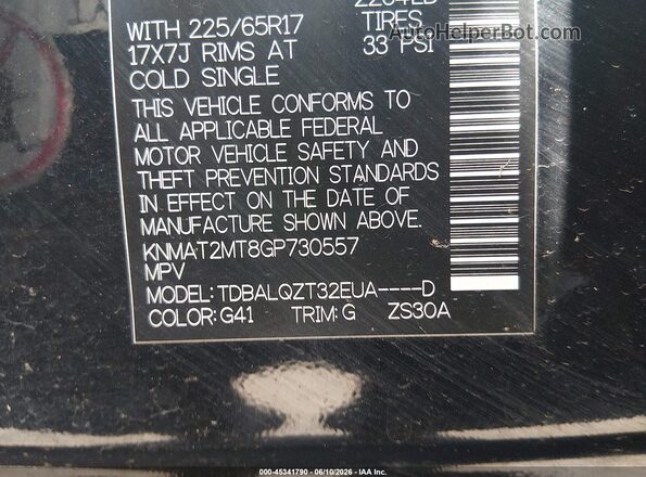KNMAT2MT8GP730557 2016 NISSAN ROGUE Black Vista del compartimento del motor
