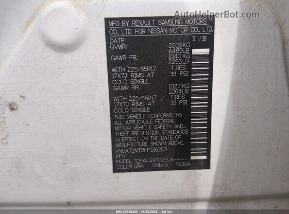 KNMAT2MT8HP516203 2017 NISSAN ROGUE White 
