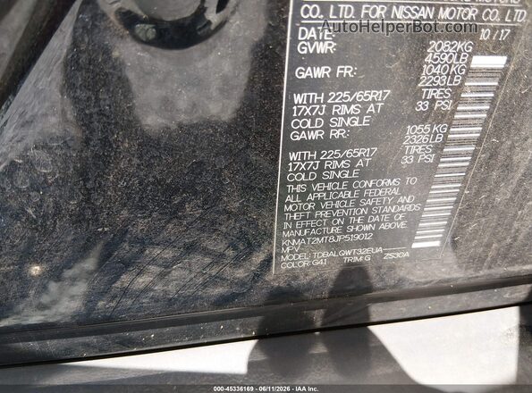 KNMAT2MT8JP519012 2018 NISSAN ROGUE Black Вид підкапотного простору