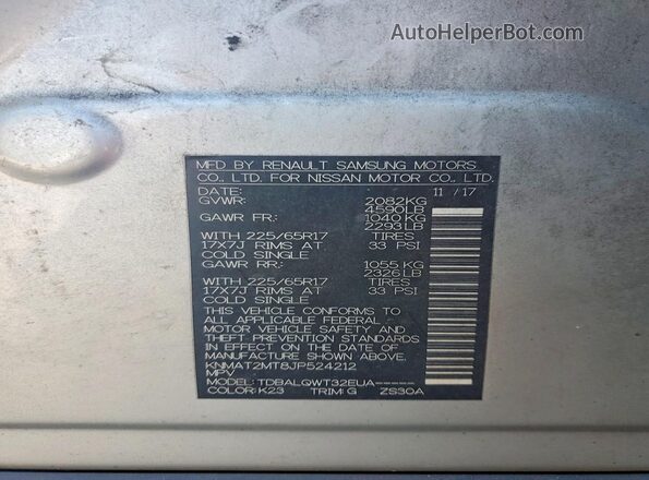 KNMAT2MT8JP524212 2018 NISSAN ROGUE Silver 
