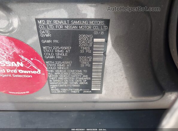 KNMAT2MT8JP578500 2018 NISSAN ROGUE Gray Engine compartment view