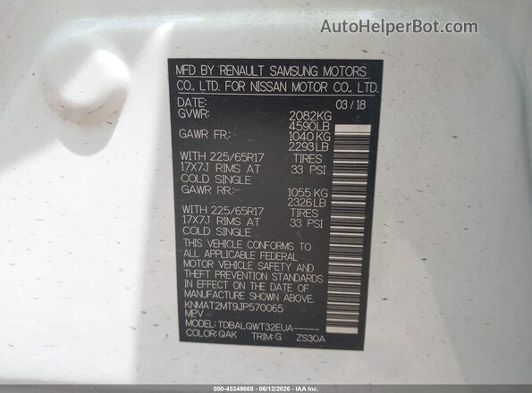 KNMAT2MT9JP570065 2018 NISSAN ROGUE White Engine compartment view