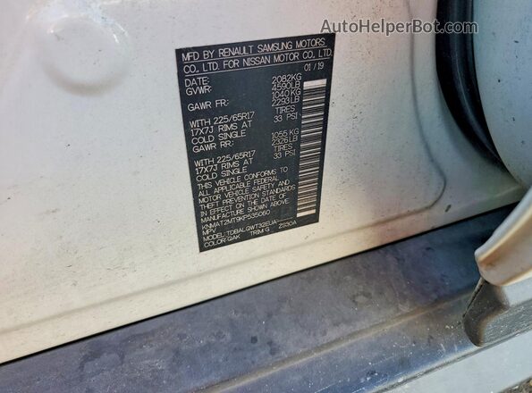 KNMAT2MT9KP535060 2019 NISSAN ROGUE White VIN sticker view