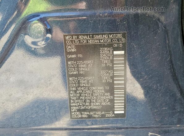 KNMAT2MTXGP599227 2016 NISSAN ROGUE Blue 